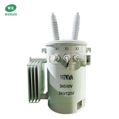 ซื้อ 167Kva Single Phase Pole Mounted Transformer น้ํามันดําน้ํา 34.5KV ถึง 240V แอนซีไออีสไอ มาตรฐานการกระจายพลังงาน การผลิตออนไลน์