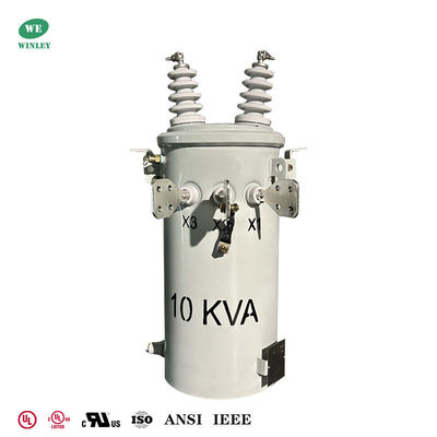 ซื้อ 10KVA Single Phase Pole Mounted Distribution Transformer with Copper Windings and Grain-Oriented Steel Core for Compact Footprint การผลิตออนไลน์