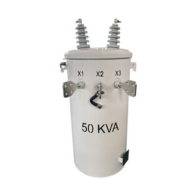50kva Single Phase Pole Mounted Transformer Oil Immersion การกระจายน้ํามัน 4160V ถึง 120/240V