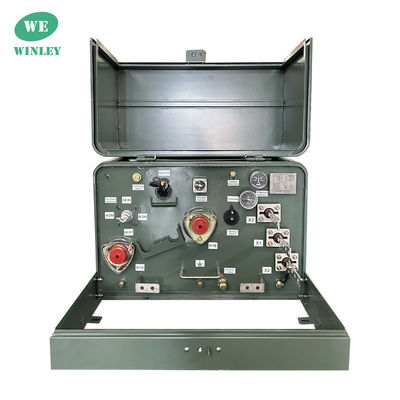 25kva Single Phase Pad Mounted Transformer เครื่องแปลงกระจายน้ํามันท่วมกับน้ํามัน 13800V สําหรับการติดตั้งภายนอกบนพัด