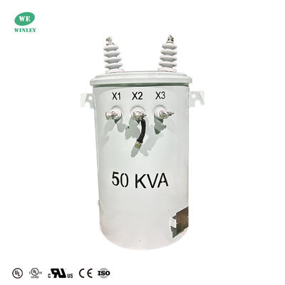 UL รับรอง 50KVA Single Phase Pole Mounted Transformer น้ํามันชนิด 13200V ถึง 120V เครื่องแปลงกระจายพลังงาน