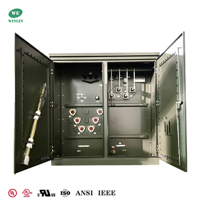 หม้อแปลงไฟฟ้าแบบติดตั้งบนพื้นดิน 3 เฟส 2000Kva 12470V ถึง 480V ได้รับการรับรองมาตรฐาน American Standard UL/CUL แบบเติมของเหลว