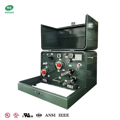 หม้อแปลงไฟฟ้าแบบติดตั้งบนพื้นดิน 1 เฟส 50Kva สำหรับการจ่ายไฟแบบวนรอบ ขั้วบวกเพิ่มเติม 240V ถึง 480V ได้รับการรับรอง UL