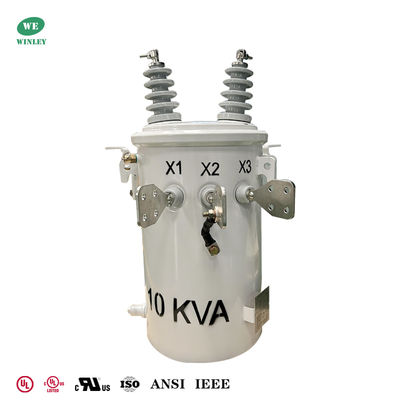 หม้อแปลงไฟฟ้าแบบติดตั้งบนเสาไฟฟ้า 10kVA เฟสเดียว แช่น้ำมัน 4160V ถึง 120V สำหรับระบบจำหน่ายไฟฟ้าเหนือศีรษะ